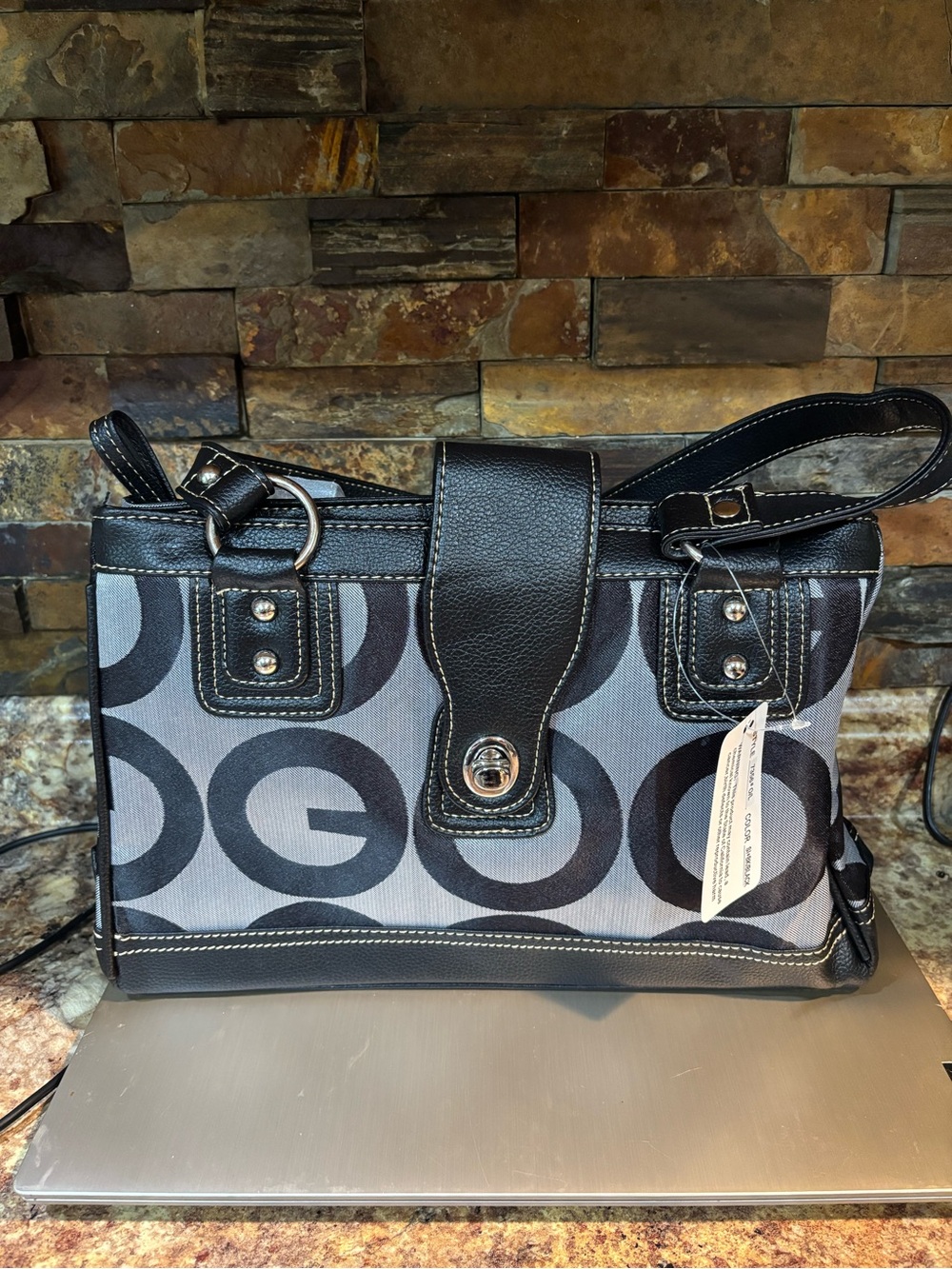 Y2K  Black and Gray Patterned Tote Bag w matching wallet